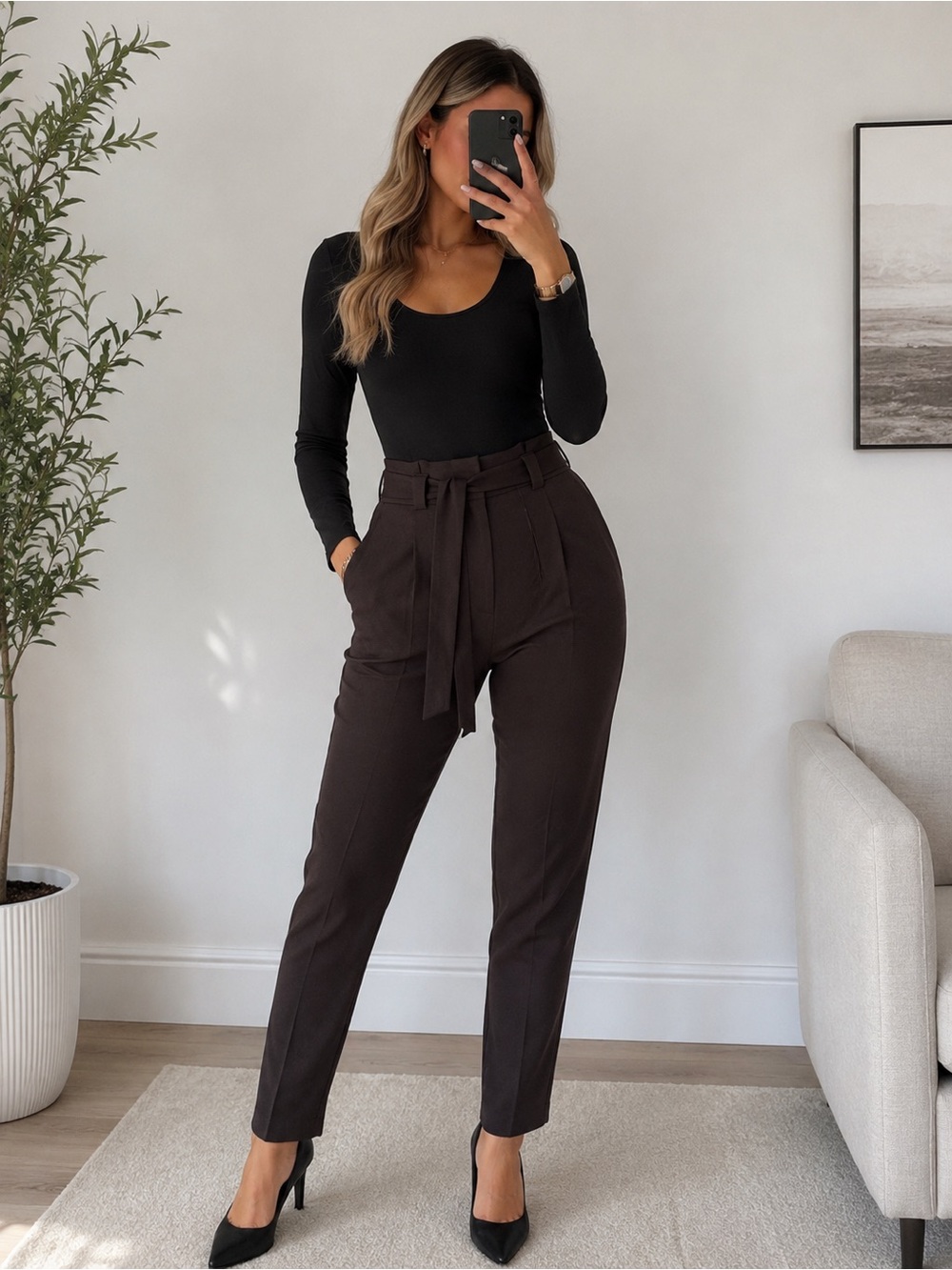 Calvin Klein Women’s Brown Tie Waist Dress Pants Size 2 Petite